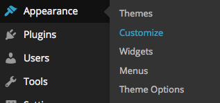 The customizer menu is located in the "Appearance" section of the WordPress dashboard