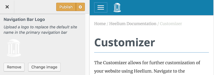 Example of setting a navigation bar logo in the customizer
